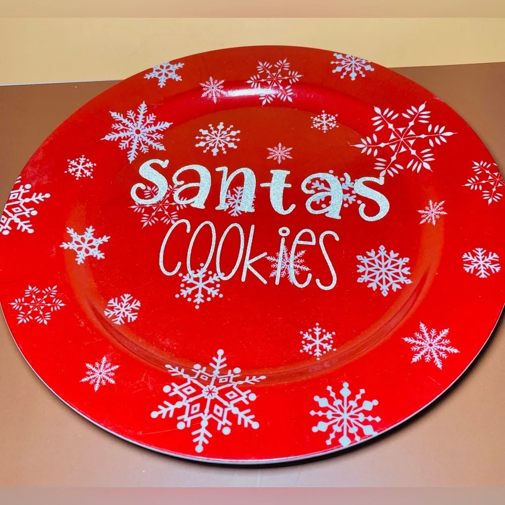 Christmas Cookies For Santa Red Snowflakes Party Holiday Serving‎ Tray Platter 2